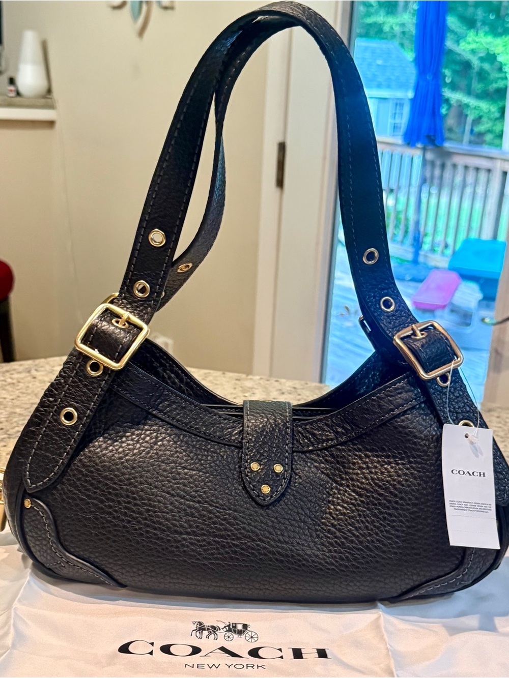 Coach drifter 31 Black Pebbled Leather Shoulder Bag - Picture 2 of 16